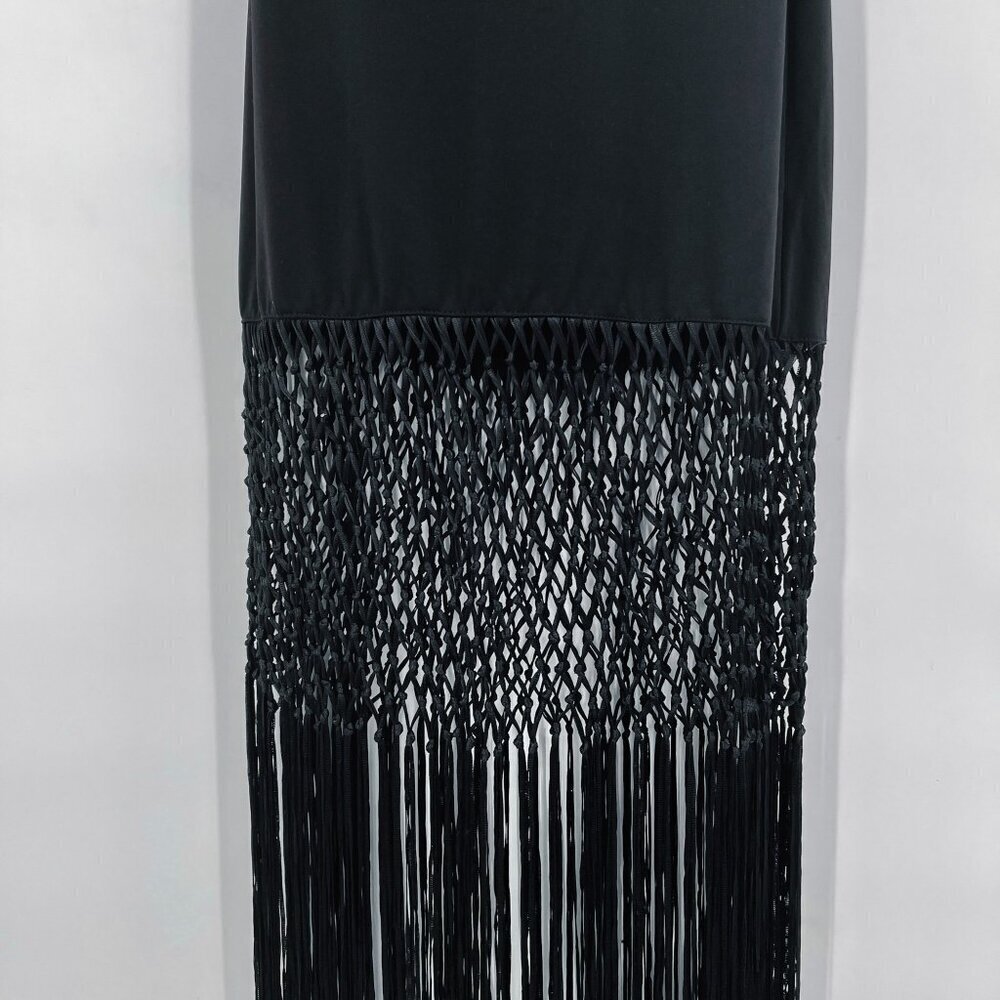 NEW Fashion Nova Farrah Crochet Tassel Fringe Maxi Dress Strapless Black Large - Picture 6 of 10